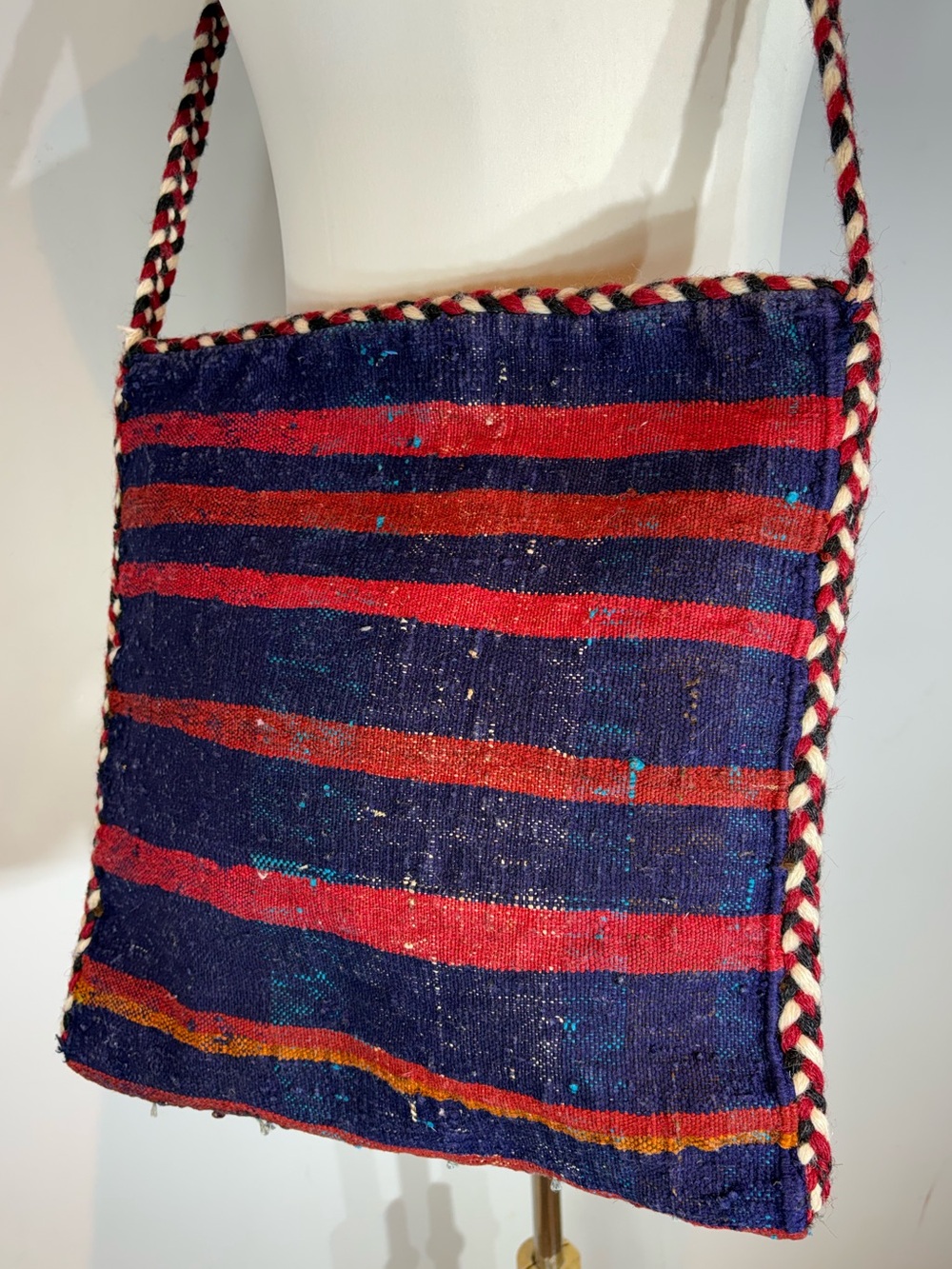 Vintage Handwoven Wool Carpet Crossbody Bag Boho Kilim Artisan - Picture 13 of 13